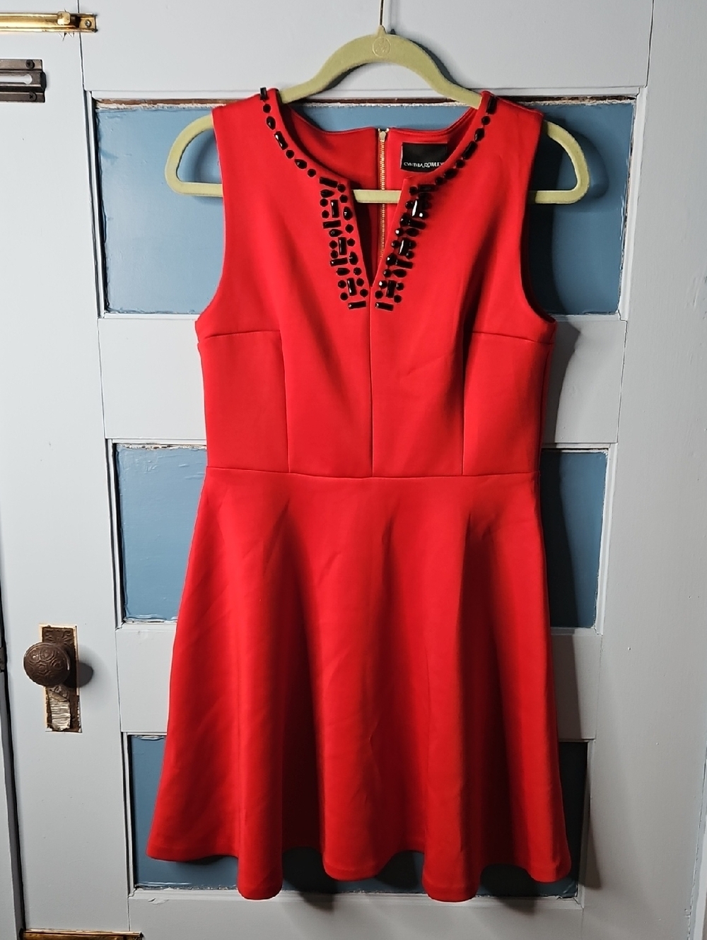 Cynthia Rowley Sleeveless Red Embellished Fit & Flare Dress 8